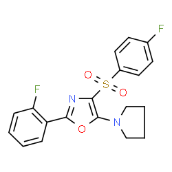 ChemSpider 2D Image | 2-(2-Fluorophenyl)-4-[(4-fluorophenyl)sulfonyl]-5-(1-pyrrolidinyl)-1,3-oxazole | C19H16F2N2O3S