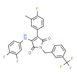 ChemSpider 2D Image | 3-[(3,4-Difluorophenyl)amino]-4-(4-fluoro-3-methylphenyl)-1-[3-(trifluoromethyl)benzyl]-1H-pyrrole-2,5-dione | C25H16F6N2O2