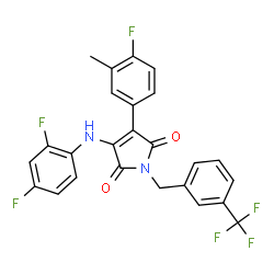 ChemSpider 2D Image | 3-[(2,4-Difluorophenyl)amino]-4-(4-fluoro-3-methylphenyl)-1-[3-(trifluoromethyl)benzyl]-1H-pyrrole-2,5-dione | C25H16F6N2O2