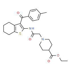 ChemSpider 2D Image | Ethyl 1-(2-{[3-(4-methylbenzoyl)-4,5,6,7-tetrahydro-1-benzothiophen-2-yl]amino}-2-oxoethyl)-4-piperidinecarboxylate | C26H32N2O4S