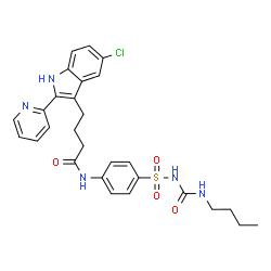 ChemSpider 2D Image | N-{4-[(Butylcarbamoyl)sulfamoyl]phenyl}-4-[5-chloro-2-(2-pyridinyl)-1H-indol-3-yl]butanamide | C28H30ClN5O4S