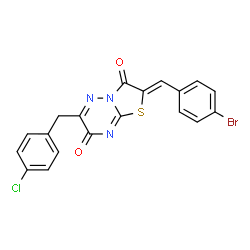 ChemSpider 2D Image | (2Z)-2-(4-Bromobenzylidene)-6-(4-chlorobenzyl)-7H-[1,3]thiazolo[3,2-b][1,2,4]triazine-3,7(2H)-dione | C19H11BrClN3O2S