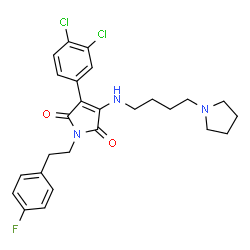 ChemSpider 2D Image | 3-(3,4-Dichlorophenyl)-1-[2-(4-fluorophenyl)ethyl]-4-{[4-(1-pyrrolidinyl)butyl]amino}-1H-pyrrole-2,5-dione | C26H28Cl2FN3O2