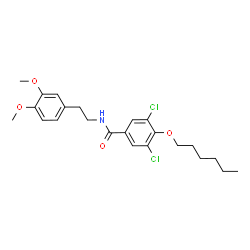 ChemSpider 2D Image | 3,5-Dichloro-N-[2-(3,4-dimethoxyphenyl)ethyl]-4-(hexyloxy)benzamide | C23H29Cl2NO4