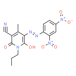ChemSpider 2D Image | 5-[(E)-(2,4-Dinitrophenyl)diazenyl]-6-hydroxy-4-methyl-2-oxo-1-propyl-1,2-dihydro-3-pyridinecarbonitrile | C16H14N6O6