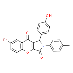 ChemSpider 2D Image | 7-Bromo-1-(4-hydroxyphenyl)-2-(4-methylphenyl)-1,2-dihydrochromeno[2,3-c]pyrrole-3,9-dione | C24H16BrNO4