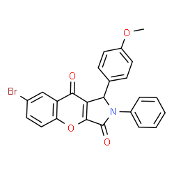 ChemSpider 2D Image | 7-Bromo-1-(4-methoxyphenyl)-2-phenyl-1,2-dihydrochromeno[2,3-c]pyrrole-3,9-dione | C24H16BrNO4