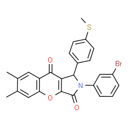 ChemSpider 2D Image | 2-(3-Bromophenyl)-6,7-dimethyl-1-[4-(methylsulfanyl)phenyl]-1,2-dihydrochromeno[2,3-c]pyrrole-3,9-dione | C26H20BrNO3S