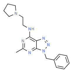ChemSpider 2D Image | 3-Benzyl-5-methyl-N-[2-(1-pyrrolidinyl)ethyl]-3H-[1,2,3]triazolo[4,5-d]pyrimidin-7-amine | C18H23N7