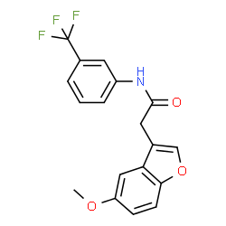ChemSpider 2D Image | 2-(5-Methoxy-1-benzofuran-3-yl)-N-[3-(trifluoromethyl)phenyl]acetamide | C18H14F3NO3