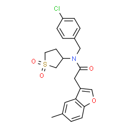 ChemSpider 2D Image | N-(4-Chlorobenzyl)-N-(1,1-dioxidotetrahydro-3-thiophenyl)-2-(5-methyl-1-benzofuran-3-yl)acetamide | C22H22ClNO4S