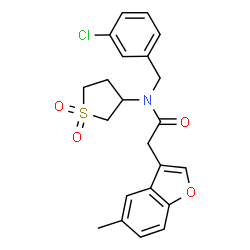 ChemSpider 2D Image | N-(3-Chlorobenzyl)-N-(1,1-dioxidotetrahydro-3-thiophenyl)-2-(5-methyl-1-benzofuran-3-yl)acetamide | C22H22ClNO4S