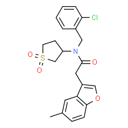 ChemSpider 2D Image | N-(2-Chlorobenzyl)-N-(1,1-dioxidotetrahydro-3-thiophenyl)-2-(5-methyl-1-benzofuran-3-yl)acetamide | C22H22ClNO4S