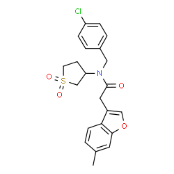 ChemSpider 2D Image | N-(4-Chlorobenzyl)-N-(1,1-dioxidotetrahydro-3-thiophenyl)-2-(6-methyl-1-benzofuran-3-yl)acetamide | C22H22ClNO4S