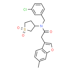 ChemSpider 2D Image | N-(3-Chlorobenzyl)-N-(1,1-dioxidotetrahydro-3-thiophenyl)-2-(6-methyl-1-benzofuran-3-yl)acetamide | C22H22ClNO4S