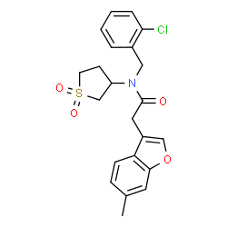 ChemSpider 2D Image | N-(2-Chlorobenzyl)-N-(1,1-dioxidotetrahydro-3-thiophenyl)-2-(6-methyl-1-benzofuran-3-yl)acetamide | C22H22ClNO4S