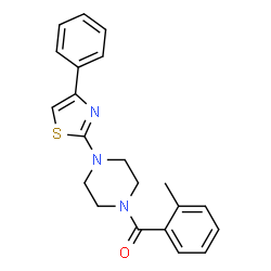 ChemSpider 2D Image | [4-(4-Phenylthiazol-2-yl)piperazin-1-yl](O-tolyl)methanone | C21H21N3OS
