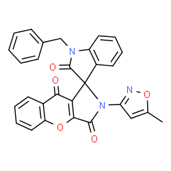 ChemSpider 2D Image | 1'-Benzyl-2-(5-methyl-1,2-oxazol-3-yl)-2H-spiro[chromeno[2,3-c]pyrrole-1,3'-indole]-2',3,9(1'H)-trione | C29H19N3O5