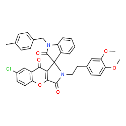 ChemSpider 2D Image | 7-Chloro-2-[2-(3,4-dimethoxyphenyl)ethyl]-1'-(4-methylbenzyl)-2H-spiro[chromeno[2,3-c]pyrrole-1,3'-indole]-2',3,9(1'H)-trione | C36H29ClN2O6