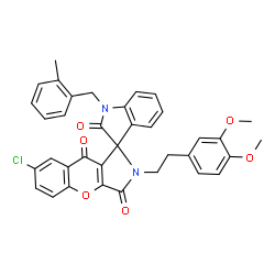 ChemSpider 2D Image | 7-Chloro-2-[2-(3,4-dimethoxyphenyl)ethyl]-1'-(2-methylbenzyl)-2H-spiro[chromeno[2,3-c]pyrrole-1,3'-indole]-2',3,9(1'H)-trione | C36H29ClN2O6