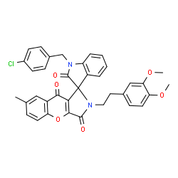 ChemSpider 2D Image | 1'-(4-Chlorobenzyl)-2-[2-(3,4-dimethoxyphenyl)ethyl]-7-methyl-2H-spiro[chromeno[2,3-c]pyrrole-1,3'-indole]-2',3,9(1'H)-trione | C36H29ClN2O6