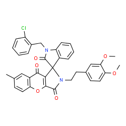 ChemSpider 2D Image | 1'-(2-Chlorobenzyl)-2-[2-(3,4-dimethoxyphenyl)ethyl]-7-methyl-2H-spiro[chromeno[2,3-c]pyrrole-1,3'-indole]-2',3,9(1'H)-trione | C36H29ClN2O6