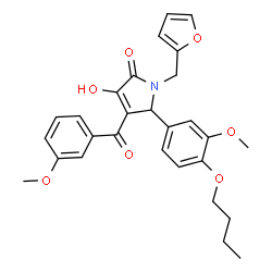 ChemSpider 2D Image | 5-(4-Butoxy-3-methoxyphenyl)-1-(2-furylmethyl)-3-hydroxy-4-(3-methoxybenzoyl)-1,5-dihydro-2H-pyrrol-2-one | C28H29NO7