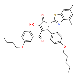 ChemSpider 2D Image | 4-(3-Butoxybenzoyl)-1-(4,6-dimethyl-1,3-benzothiazol-2-yl)-3-hydroxy-5-[4-(pentyloxy)phenyl]-1,5-dihydro-2H-pyrrol-2-one | C35H38N2O5S