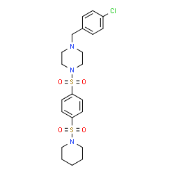 ChemSpider 2D Image | 1-(4-Chlorobenzyl)-4-{[4-(1-piperidinylsulfonyl)phenyl]sulfonyl}piperazine | C22H28ClN3O4S2