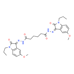ChemSpider 2D Image | N'~1~-[(3E)-5-Methoxy-2-oxo-1-propyl-1,2-dihydro-3H-indol-3-ylidene]-N'~6~-[(3Z)-5-methoxy-2-oxo-1-propyl-1,2-dihydro-3H-indol-3-ylidene]hexanedihydrazide | C30H36N6O6