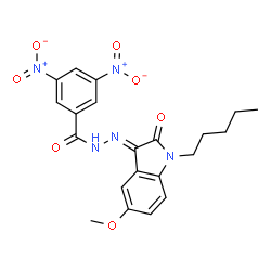 ChemSpider 2D Image | N'-[(3E)-5-Methoxy-2-oxo-1-pentyl-1,2-dihydro-3H-indol-3-ylidene]-3,5-dinitrobenzohydrazide | C21H21N5O7