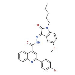 ChemSpider 2D Image | 2-(4-Bromophenyl)-N'-[(3E)-5-methoxy-2-oxo-1-pentyl-1,2-dihydro-3H-indol-3-ylidene]-4-quinolinecarbohydrazide | C30H27BrN4O3