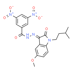 ChemSpider 2D Image | N'-[(3E)-5-Methoxy-1-(3-methylbutyl)-2-oxo-1,2-dihydro-3H-indol-3-ylidene]-3,5-dinitrobenzohydrazide | C21H21N5O7