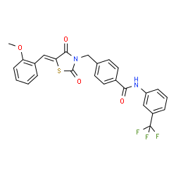 ChemSpider 2D Image | 4-{[(5Z)-5-(2-Methoxybenzylidene)-2,4-dioxo-1,3-thiazolidin-3-yl]methyl}-N-[3-(trifluoromethyl)phenyl]benzamide | C26H19F3N2O4S