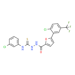 ChemSpider 2D Image | N-(3-Chlorophenyl)-2-{5-[2-chloro-5-(trifluoromethyl)phenyl]-2-furoyl}hydrazinecarbothioamide | C19H12Cl2F3N3O2S