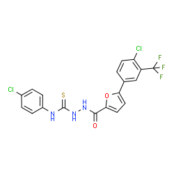 ChemSpider 2D Image | N-(4-Chlorophenyl)-2-{5-[4-chloro-3-(trifluoromethyl)phenyl]-2-furoyl}hydrazinecarbothioamide | C19H12Cl2F3N3O2S