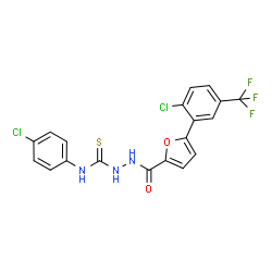 ChemSpider 2D Image | N-(4-Chlorophenyl)-2-{5-[2-chloro-5-(trifluoromethyl)phenyl]-2-furoyl}hydrazinecarbothioamide | C19H12Cl2F3N3O2S