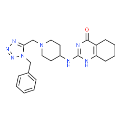 ChemSpider 2D Image | 2-({1-[(1-Benzyl-1H-tetrazol-5-yl)methyl]-4-piperidinyl}amino)-5,6,7,8-tetrahydro-4(1H)-quinazolinone | C22H28N8O