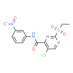 ChemSpider 2D Image | 5-Chloro-2-(ethylsulfonyl)-N-(3-nitrophenyl)-4-pyrimidinecarboxamide | C13H11ClN4O5S