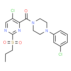 ChemSpider 2D Image | [4-(3-Chlorophenyl)-1-piperazinyl][5-chloro-2-(propylsulfonyl)-4-pyrimidinyl]methanone | C18H20Cl2N4O3S