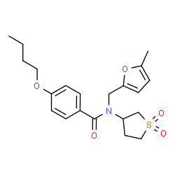 ChemSpider 2D Image | 4-Butoxy-N-(1,1-dioxidotetrahydro-3-thiophenyl)-N-[(5-methyl-2-furyl)methyl]benzamide | C21H27NO5S