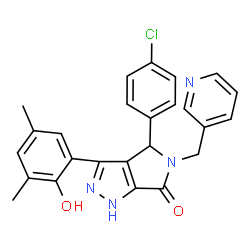 ChemSpider 2D Image | 4-(4-Chlorophenyl)-3-(2-hydroxy-3,5-dimethylphenyl)-5-(3-pyridinylmethyl)-4,5-dihydropyrrolo[3,4-c]pyrazol-6(1H)-one | C25H21ClN4O2