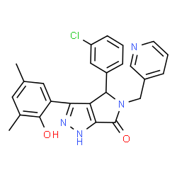 ChemSpider 2D Image | 4-(3-Chlorophenyl)-3-(2-hydroxy-3,5-dimethylphenyl)-5-(3-pyridinylmethyl)-4,5-dihydropyrrolo[3,4-c]pyrazol-6(1H)-one | C25H21ClN4O2