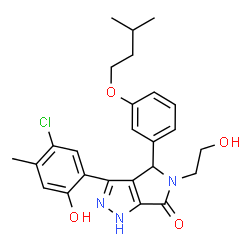 ChemSpider 2D Image | 3-(5-Chloro-2-hydroxy-4-methylphenyl)-5-(2-hydroxyethyl)-4-[3-(3-methylbutoxy)phenyl]-4,5-dihydropyrrolo[3,4-c]pyrazol-6(1H)-one | C25H28ClN3O4