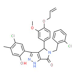 ChemSpider 2D Image | 4-[4-(Allyloxy)-3-methoxyphenyl]-5-(2-chlorobenzyl)-3-(5-chloro-2-hydroxy-4-methylphenyl)-4,5-dihydropyrrolo[3,4-c]pyrazol-6(1H)-one | C29H25Cl2N3O4