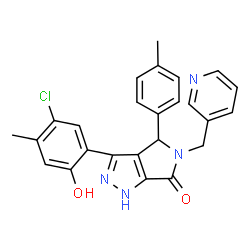 ChemSpider 2D Image | 3-(5-Chloro-2-hydroxy-4-methylphenyl)-4-(4-methylphenyl)-5-(3-pyridinylmethyl)-4,5-dihydropyrrolo[3,4-c]pyrazol-6(1H)-one | C25H21ClN4O2