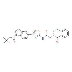 ChemSpider 2D Image | N-{4-[1-(3,3-Dimethylbutanoyl)-2,3-dihydro-1H-indol-5-yl]-1,3-thiazol-2-yl}-2-(4-oxo-1,2,3-benzotriazin-3(4H)-yl)acetamide | C26H26N6O3S
