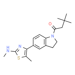 ChemSpider 2D Image | 3,3-Dimethyl-1-{5-[5-methyl-2-(methylamino)-1,3-thiazol-4-yl]-2,3-dihydro-1H-indol-1-yl}-1-butanone | C19H25N3OS
