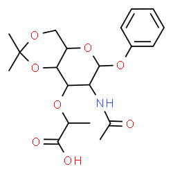 ChemSpider 2D Image | Phenyl 2-acetamido-3-O-(1-carboxyethyl)-2-deoxy-4,6-O-isopropylidenehexopyranoside | C20H27NO8