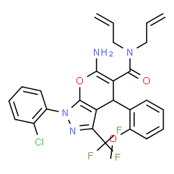 ChemSpider 2D Image | N,N-Diallyl-6-amino-1-(2-chlorophenyl)-4-(2-methoxyphenyl)-3-(trifluoromethyl)-1,4-dihydropyrano[2,3-c]pyrazole-5-carboxamide | C27H24ClF3N4O3